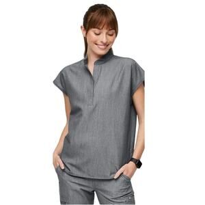 FIGS Women XXL Rafaela Oversized Scrub‎ Top Graphite Grey V-Neck Collared Neck